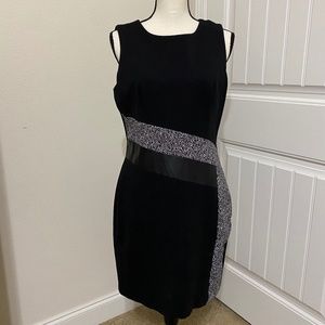 Calvin Klein work dress, black, with black and white and leather block detail